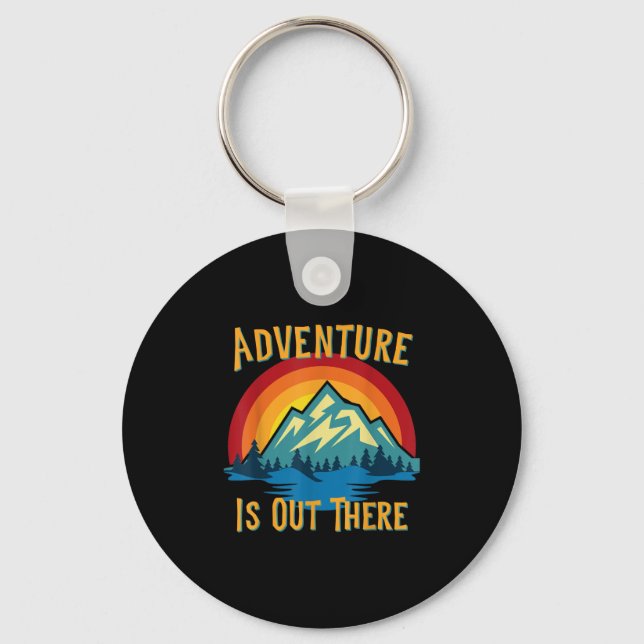 Adventure is Out There Retro Sunset Mountains Key Ring (Front)
