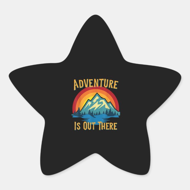 Adventure is Out There Retro Sunset Mountains Star Sticker (Front)