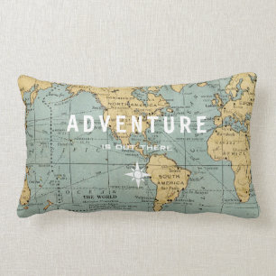 ADVENTURE IS OUT THERE VINTAGE MAP   CUSHION
