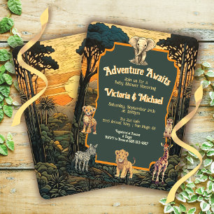Adventure Jungle Animals Baby Shower Invitation