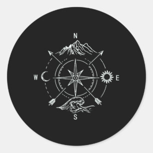 Adventure Landscape Compass Outdoor Hiking Nature Classic Round Sticker