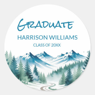 Adventure Mountain Grad Party Decor Classic Round Sticker