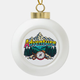 Adventure Mountain – Outdoor Hiking Nature Design  Ceramic Ball Christmas Ornament