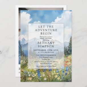 Adventure Mountain Photo QR Code Baby Shower Invitation