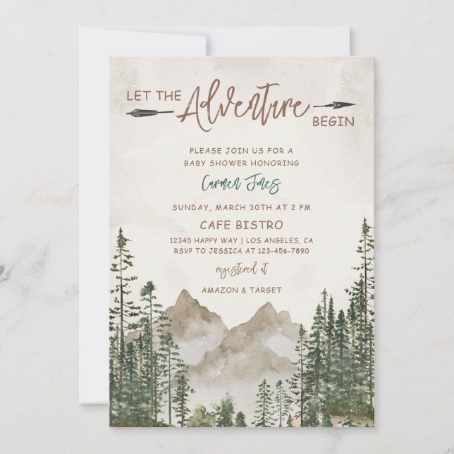 Adventure Mountain Pine Baby Shower Invitation (Front)