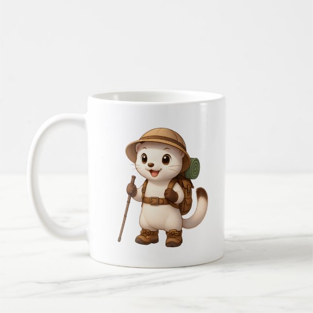 Adventure Okojo Mug – Cute Hiking Stoat Illustrati (Left)