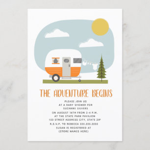 Adventure Orange Camper Clothesline Baby Shower Invitation