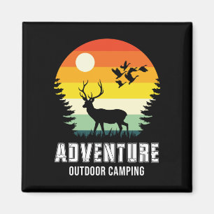Adventure Outdoor Camping Deer and Forest Magnet