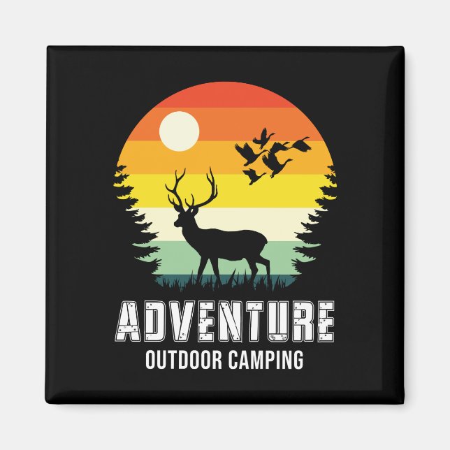 Adventure Outdoor Camping Deer and Forest Magnet (Front)
