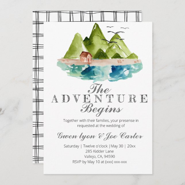 Adventure outdoor mountain wedding invitation (Front/Back)