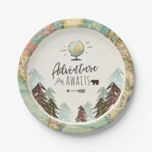 Adventure Paper Plates Travel World map Shower