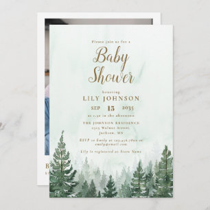 Adventure Pine Forest Baby Shower Photo QR Code Invitation