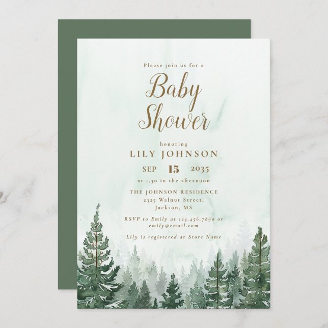 Adventure Pine Tree Forest Baby Shower Invitation (Front/Back)