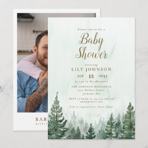 Adventure Pine Tree Forest Baby Shower Photo Invitation