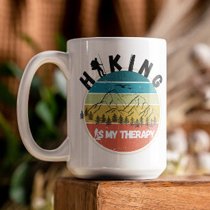 Adventure quote Hiking is therapy retro Colourful Coffee Mug