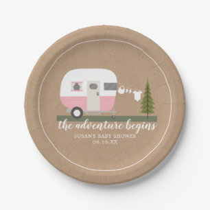 Adventure Retro Camper Trailer Girl Baby Shower Paper Plate