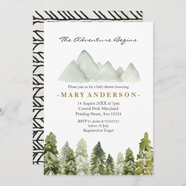 Adventure Rustic Boho Forest baby shower Invitation (Front/Back)