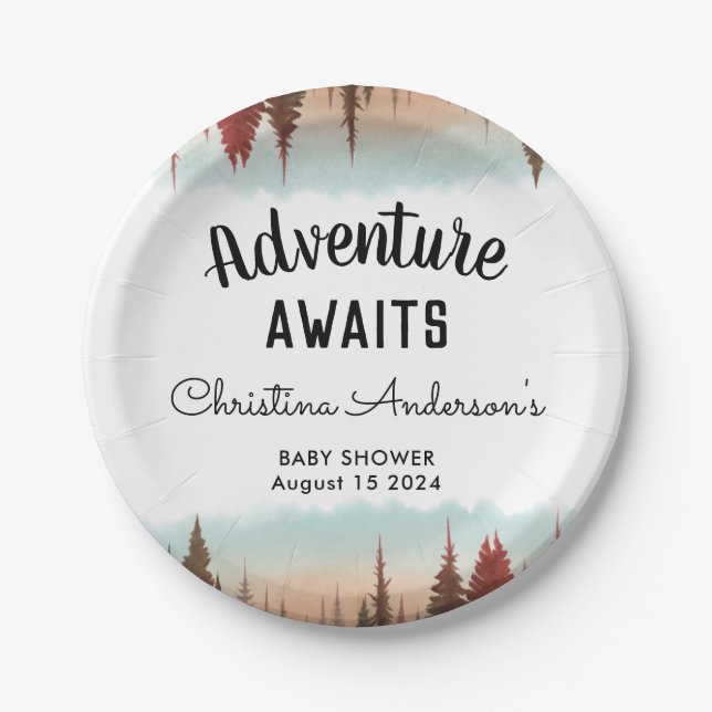 Adventure Rustic Forest Baby Shower Paper Plate (Front)