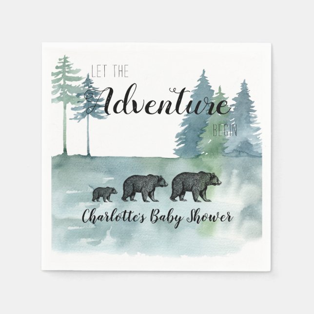 Adventure Rustic Watercolor Bears Baby Shower Napkin (Front)