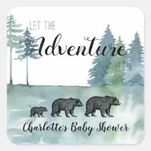 Adventure Rustic Watercolor Bears Baby Shower  Squ Square Sticker