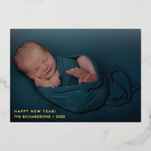 Adventure Script New Year Photo Foil Holiday Card