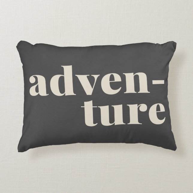 Adventure | Simple Inspirational Travel Quote Grey Decorative Cushion (Front)
