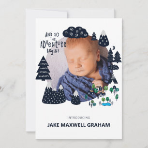 Adventure Sketch   Double Sided Birth Announcement