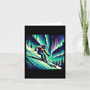 Adventure Skiing Under Northern Lights Card