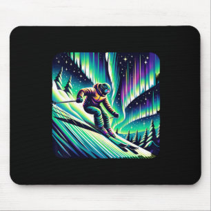 Adventure Skiing Under Northern Lights Mouse Pad