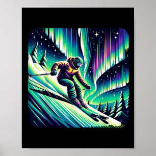 Adventure Skiing Under Northern Lights Poster