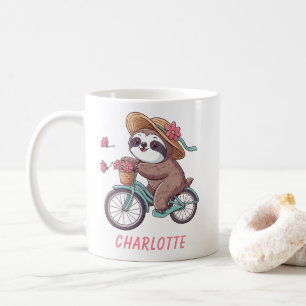 Adventure Sloth On A Bike Ride Personalised Name Coffee Mug