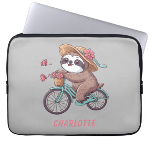 Adventure Sloth On A Bike Ride Personalised Name  Laptop Sleeve