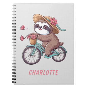 Adventure Sloth On A Bike Ride Personalised Name Notebook