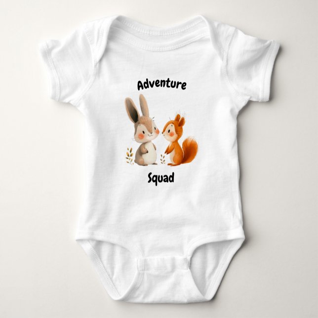 Adventure Squad Rabbit and Squirrel - Cute Friends Baby Bodysuit (Front)