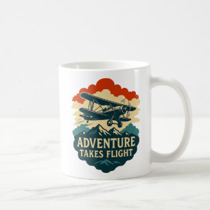 Adventure Takes Flight Retro Aeroplane Art Coffee Mug