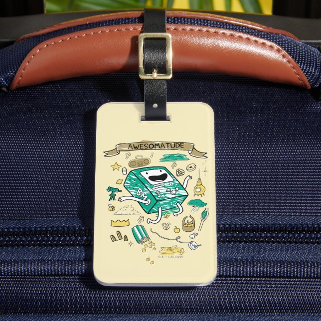 Adventure Time | "Awesomatude" BMO Sketch Luggage Tag (Front Insitu 2)