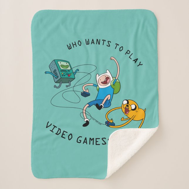 Adventure Time | Finn & Jake Play With BMO Sherpa Blanket (Front)