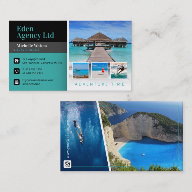 Adventure Time | Tourism | Travel Agent Business Card (Front/Back)