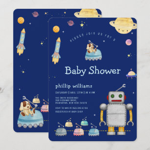 Adventure Toy Robot Boy Outer Space Baby Shower Invitation