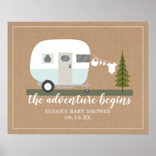 Adventure Trailer Camper Blue Boy Baby Shower Poster