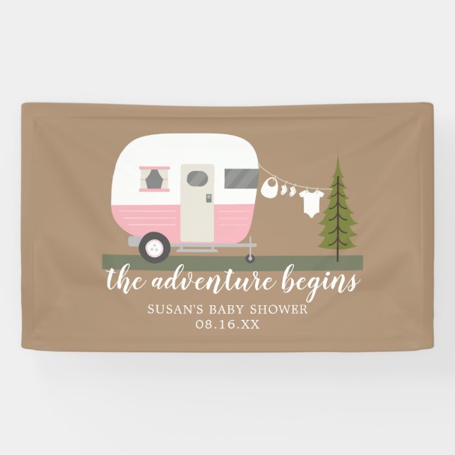 Adventure Trailer Camper Girl Baby Shower Banner (Horizontal)