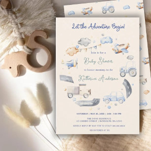 Adventure Transportation Boy Baby Shower Invitation