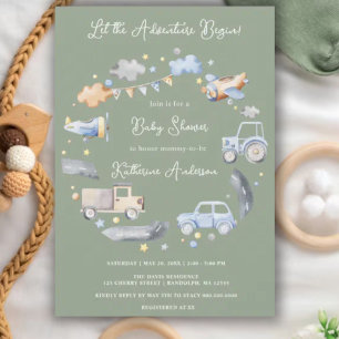 Adventure Transportation Boy Baby Shower  Invitation