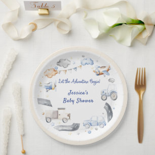 Adventure Transportation Boy Baby Shower  Paper Plate