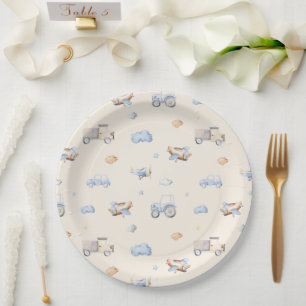 Adventure Transportation Boy Baby Shower  Paper Plate