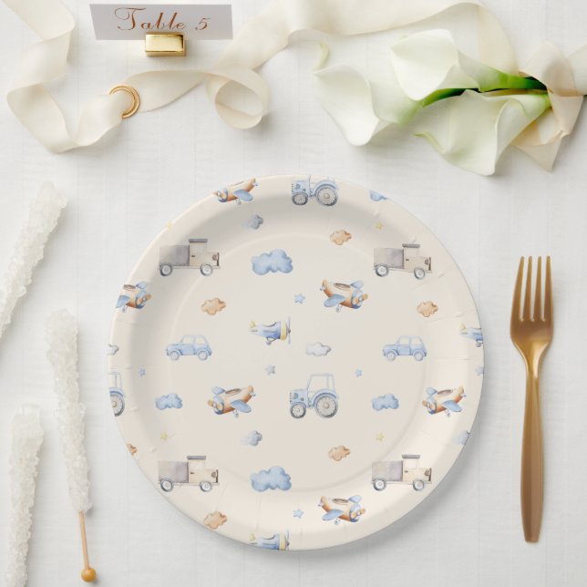 Adventure Transportation Boy Baby Shower  Paper Plate (Wedding)