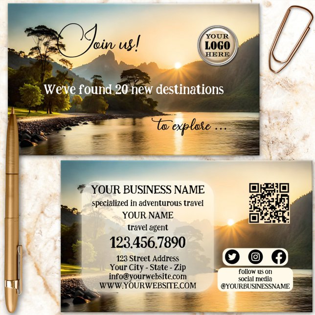 Adventure Travel Agent Modern QR Code Business Card (Exotic destination adventure travel agent or agency business card)