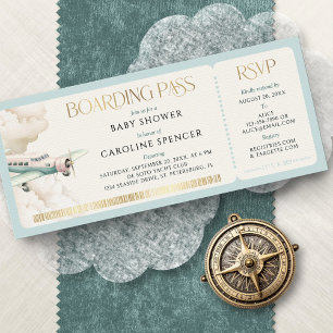 Adventure Travel Boarding Pass Baby Shower Invitation