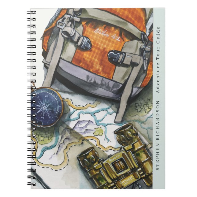 Adventure Travel Guide Watercolor Monogram Notebook (Front)