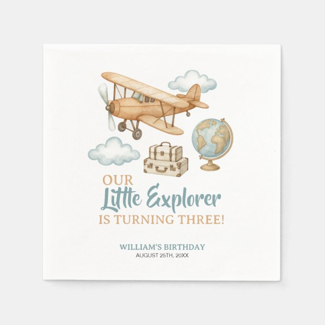 Adventure Travel Little Explorer Birthday Napkin (Front)